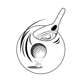 Golf club and golf ball hit black and white clipart