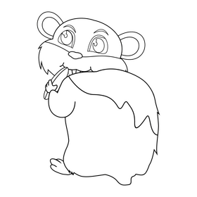 Funny hamster eating food black and white clipart