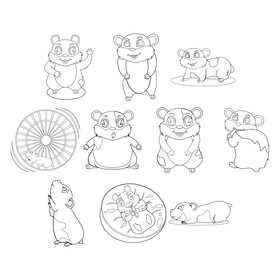Hamster cartoon set black and white vector