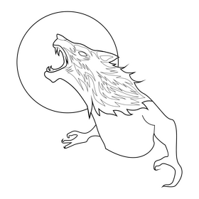 Horror werewolf character black and white clipart