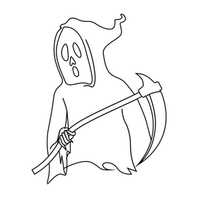 Horror grim reaper character drawing black and white clipart