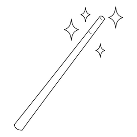 Magician wand drawing black and white clipart