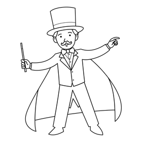 Magician drawing black and white clipart