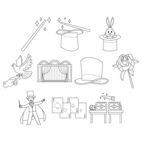 Magician clipart set black and white vector