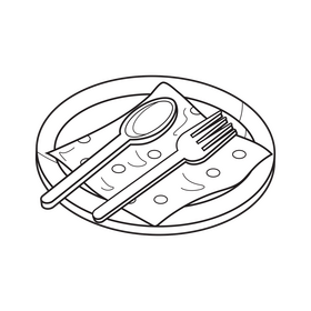 Napkin on plate drawing black and white clipart