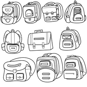 School bag clipart set black and white vector