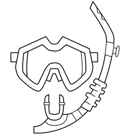 Snorkel diving mask drawing black and white clipart