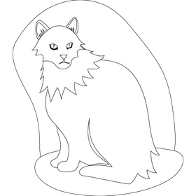 Angora cat drawing black and white clipart