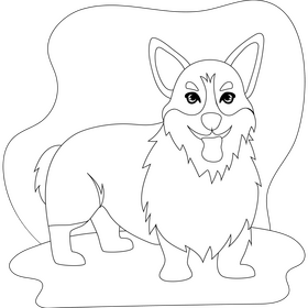 Corgi dog drawing black and white clipart