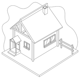 Cottage drawing black and white clipart
