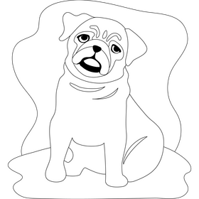 Pug dog drawing black and white clipart