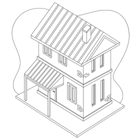 Two storey terrace drawing black and white clipart