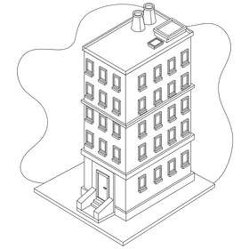 Old style apartment drawing black and white clipart