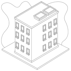 Low density apartment drawing black and white clipart