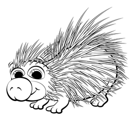 Porcupine cartoon black and white clipart