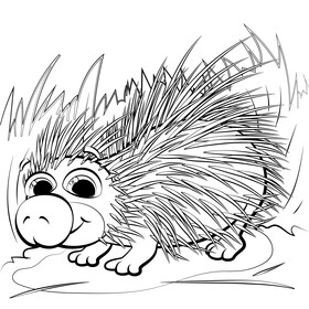 Porcupine cartoon black and white vector