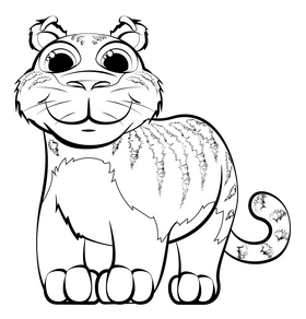 Tiger cartoon black and white clipart
