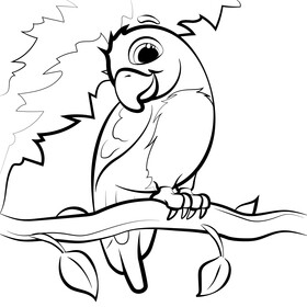 Parrot cartoon black and white vector