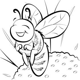 Bee cartoon black and white vector