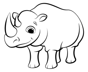 Rhino cartoon black and white clipart