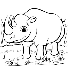 Rhino cartoon black and white vector