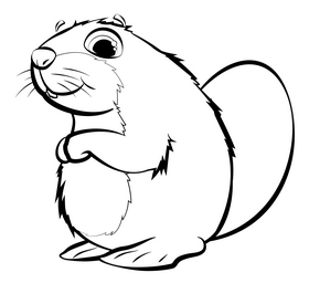 Beaver cartoon black and white clipart