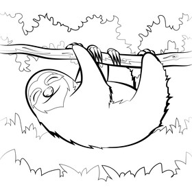 Sloth cartoon black and white vector