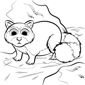 Raccoon cartoon black and white vector