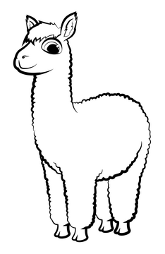 Llama alpaca cartoon black and white clipart