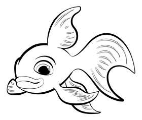 Goldfish cartoon black and white clipart