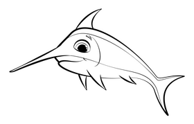 Swordfish cartoon black and white clipart