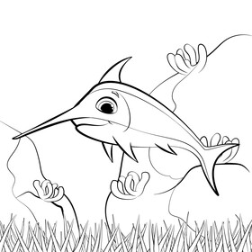 Swordfish cartoon black and white vector