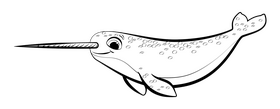 Narwhal cartoon black and white clipart