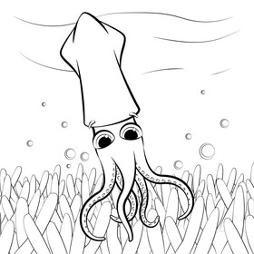 Squid cartoon black and white vector