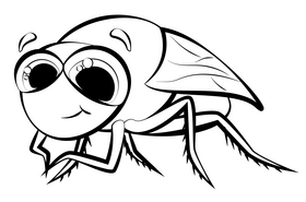 Housefly cartoon black and white clipart