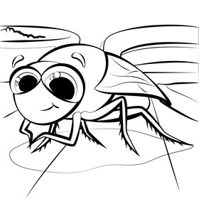 Housefly cartoon black and white vector