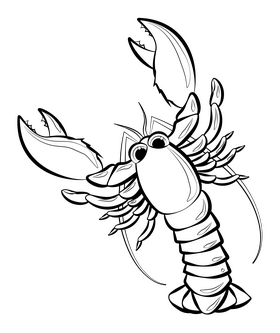Lobster cartoon black and white clipart