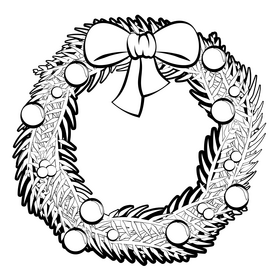 Christmas wreath drawing black and white clipart