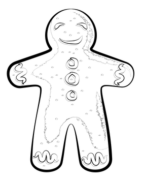 Gingerbread man drawing black and white clipart