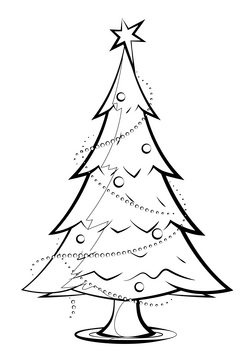 Christmas tree drawing black and white clipart
