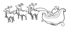 Santa Claus, reindeers and sleigh drawing black and white clipart
