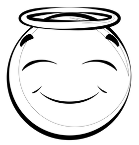 Angel emoji, emoticon, smiley drawing black and white clipart