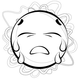 Crying emoji, emoticon, smiley black and white vector