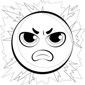 Angry emoji, emoticon, smiley black and white vector