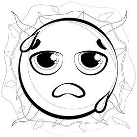 Hot face emoji, emoticon, smiley black and white vector