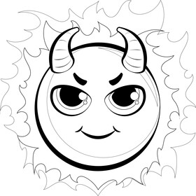 Devil, demon emoji, emoticon, smiley black and white vector