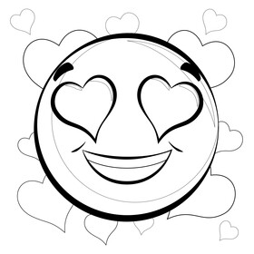 Heart eyes emoji, emoticon, smiley black and white vector