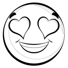 Heart eyes emoji, emoticon, smiley drawing black and white clipart