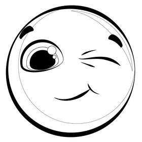 Wink emoji, emoticon, smiley drawing black and white clipart