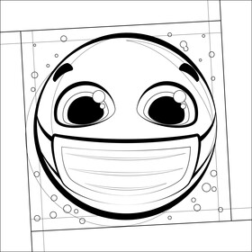 Masked emoji, emoticon, smiley black and white vector
